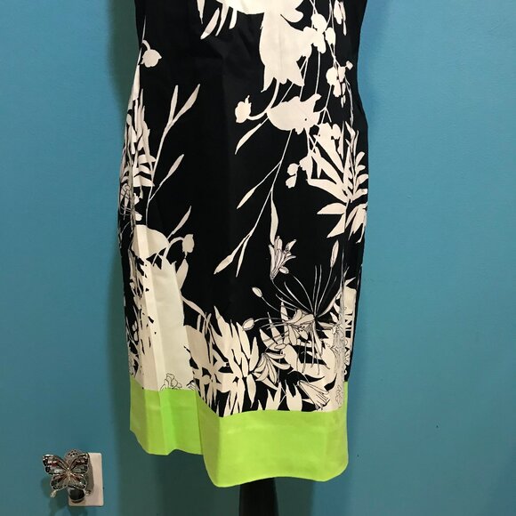 Tahari Bright Neon Dress EUC Woman's 12 Green Orange Colorblock Floral Print Fun - Picture 8 of 13